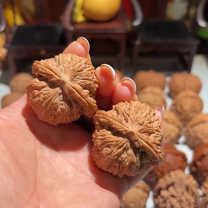 大叶紫檀（黑酸枝木类）文玩核桃白狮子全品一对