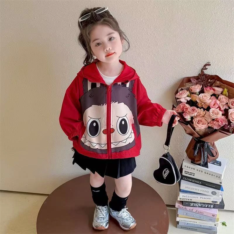 拉布布女童外套洋气卡通儿童休闲连帽防风上衣小女孩宝宝春秋装潮