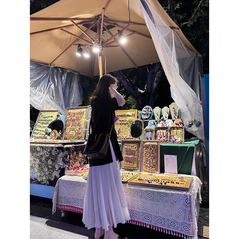 花总吖斜襟设计插片伞裙飘逸薄纱灵动显瘦大裙摆半身裙R425G07755