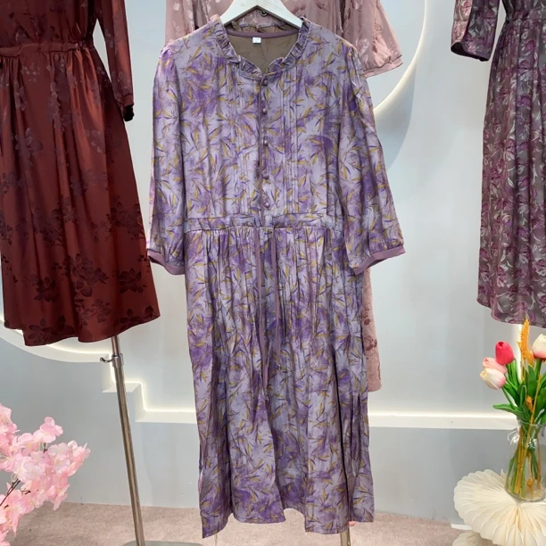 021 清 品质时尚花边领气质收腰连衣裙