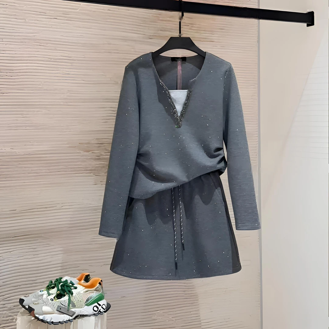 秋季设计师时尚休闲气质洋气灰色套装