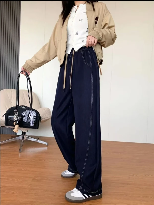 【运费补贴6-8】2025新款小个子丹宁蓝牛仔休闲裤窄版直筒弯刀女裤