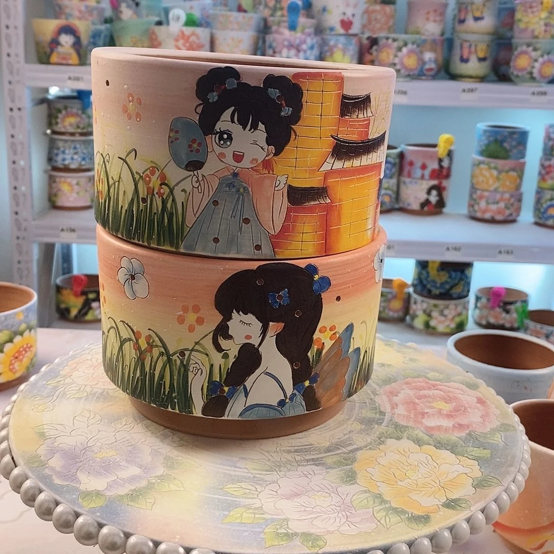 紫砂花盆奶***甜红陶手绘花盆