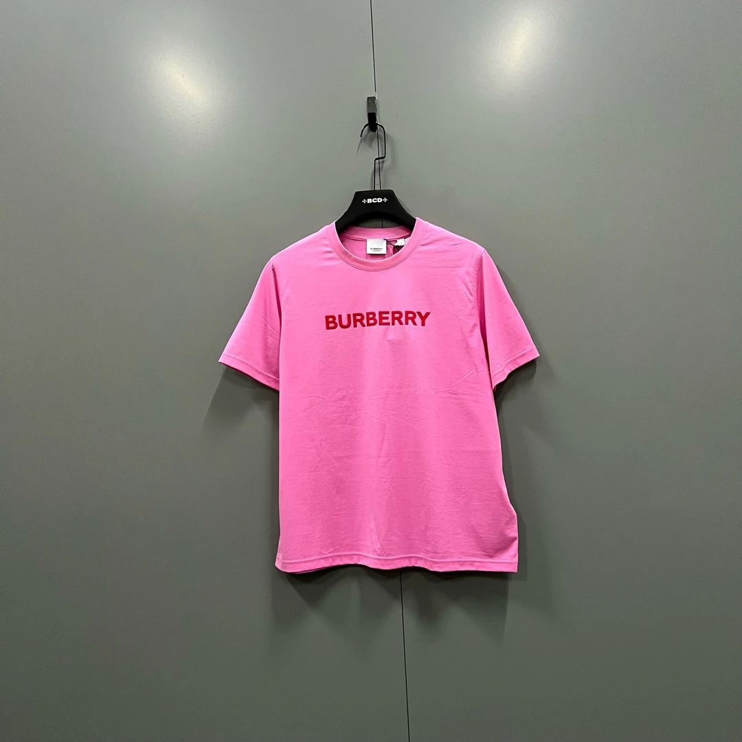 未使用 BURBERRY/博柏利 (ll) 粉色logo印花短袖 L码/020066