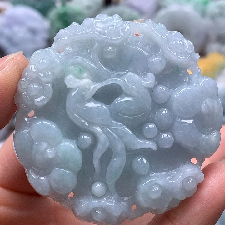 翡翠未镶嵌颈饰花开富贵两面工艺福利