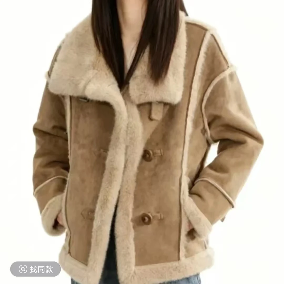 冬季女款休闲时尚洋气皮毛一体麂皮绒加厚外套