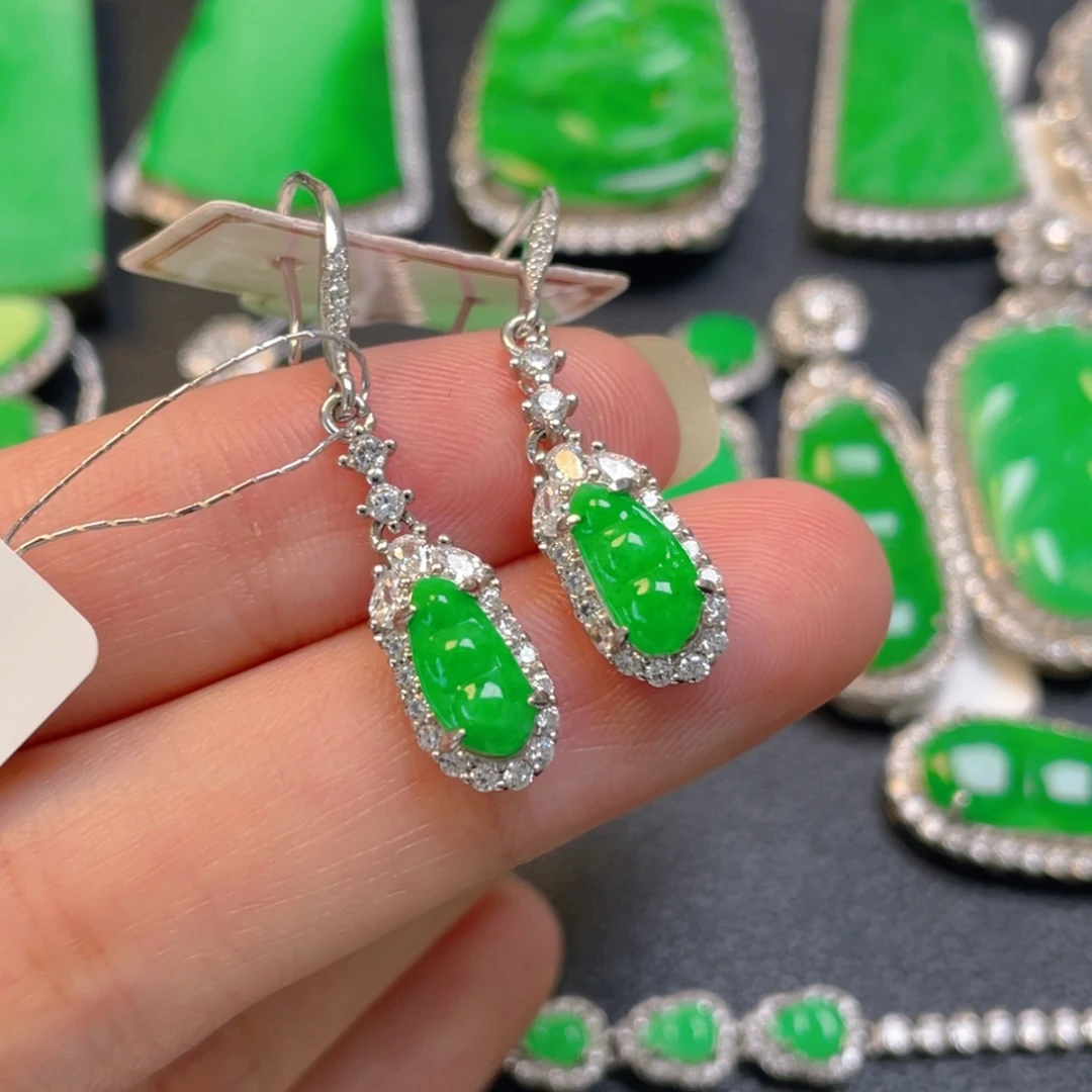 翡翠银S925镶嵌吊坠(不含链)耳坠