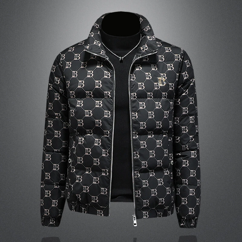 爱若摩根字母印花羽绒服男外套冬季欧洲站加厚羽绒衣短款潮牌