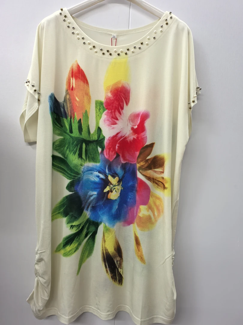 夏季薄款女衫 加大弹力冰丝妈妈衫 套头串珠减龄休闲衫时尚98