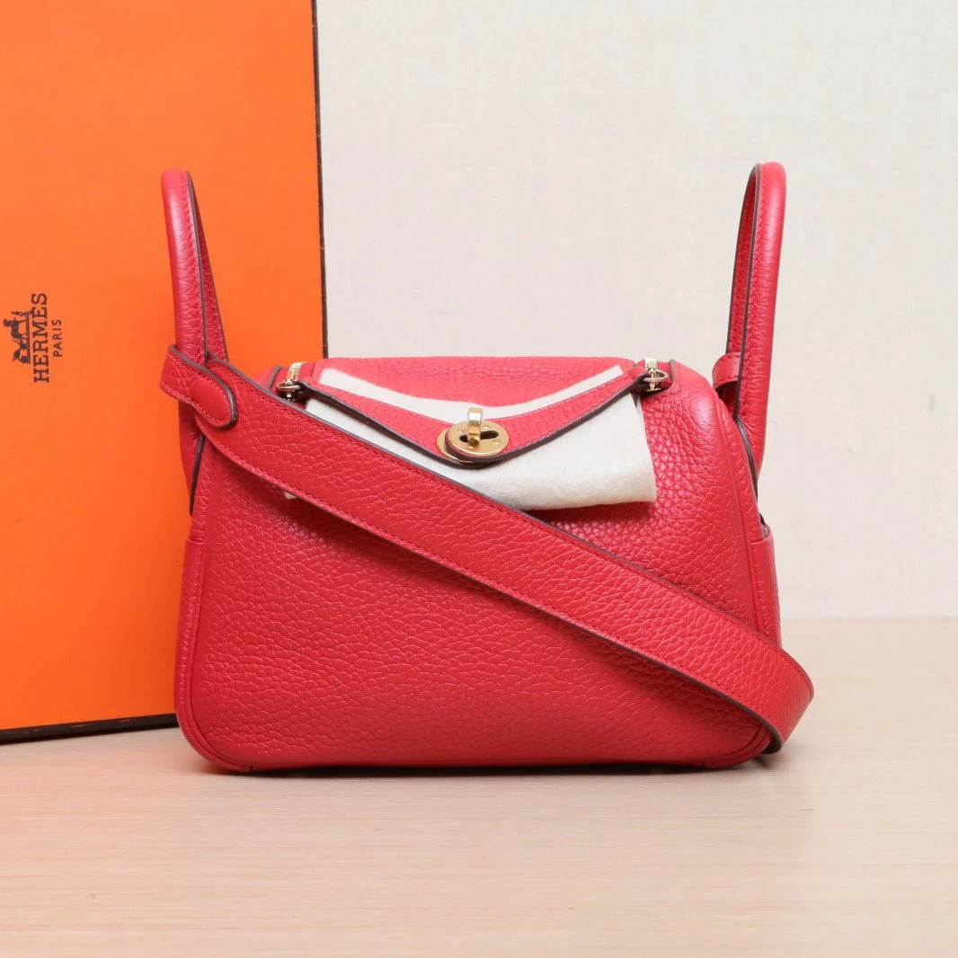 95新 Hermes/爱马仕 【双双】Lindy Mini S5番茄红 TC皮 Y刻金扣
