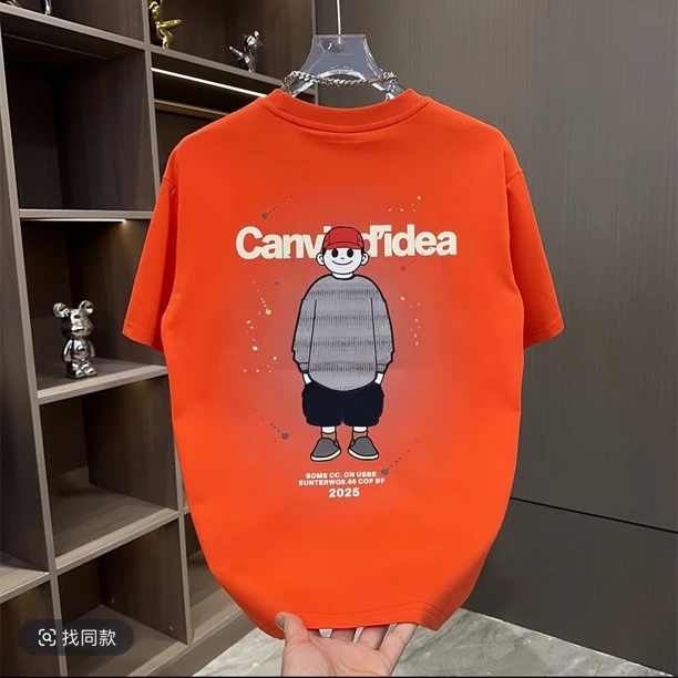 时尚新款短袖t恤男潮牌夏季2025年新款网红潮流ins简约印花上衣