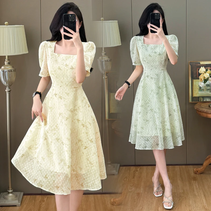 大码女装夏季连衣裙2025新款通勤风微胖气质蝴蝶碎花裙9265