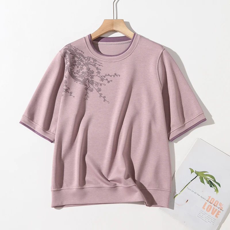 初夏心动！铜氨丝空气棉凉爽透气显瘦五分短袖T恤薄卫衣C7611#7052