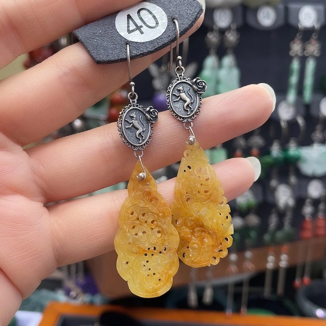 翡翠耳饰银S925镶嵌fhnhghgu