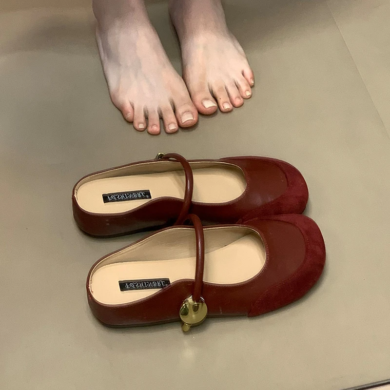 复古奶奶鞋女一字带圆头真皮玛丽珍鞋百搭内增高法式配裙晚风半拖