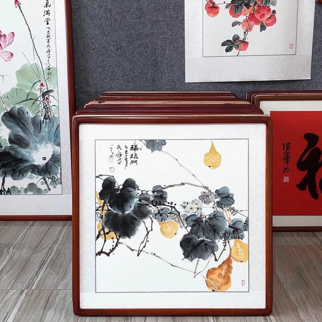 国画书画作品带框63×63厘米