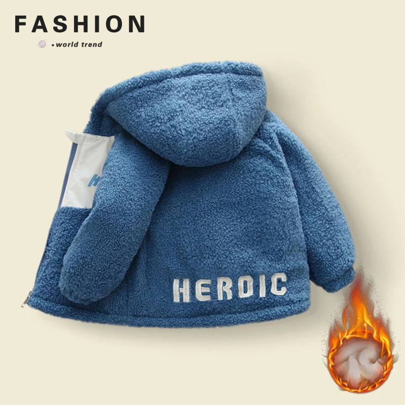 儿童连帽保暖外套2025年童装男女宝宝加绒加厚连帽洋气外穿上衣冬