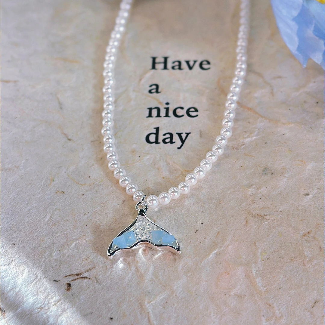 铜合金仿珍珠项链 几何海洋生物女法式颈链百搭坠链小众项链-8261