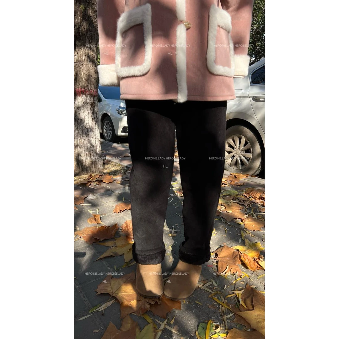 【冬宜雪裤子】HL冬高腰休闲百搭显瘦宽松直筒加绒加厚保暖黑裤子
