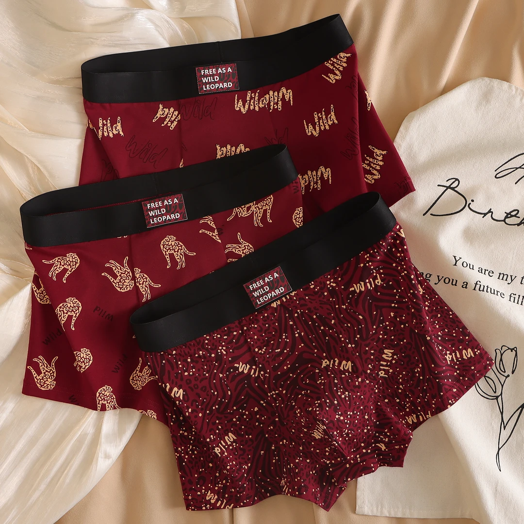 2026马年红色男士内裤本命年喜庆性感豹纹新年元旦棉质男生平角裤