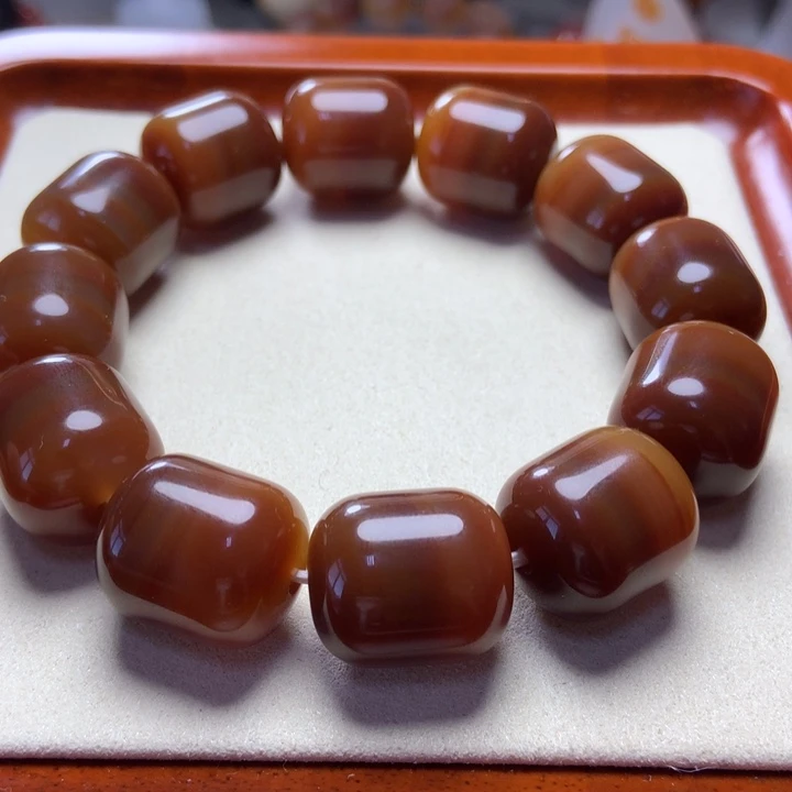 玛瑙/玉髓手串未镶嵌红肉拉丝桶珠