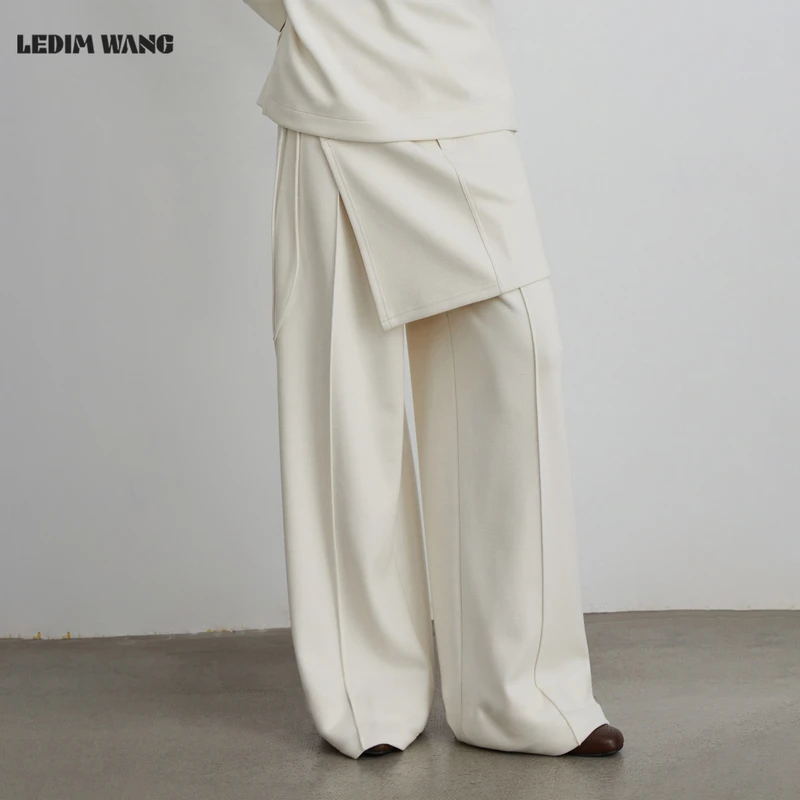 LEDIM WANG黑标/迪木尔风搭片休闲裤女25冬新款宽松直筒阔腿长裤