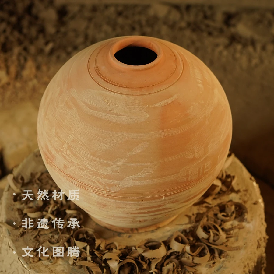 纯手工非遗土陶新中式简约花瓶摆件（胖肚器型）