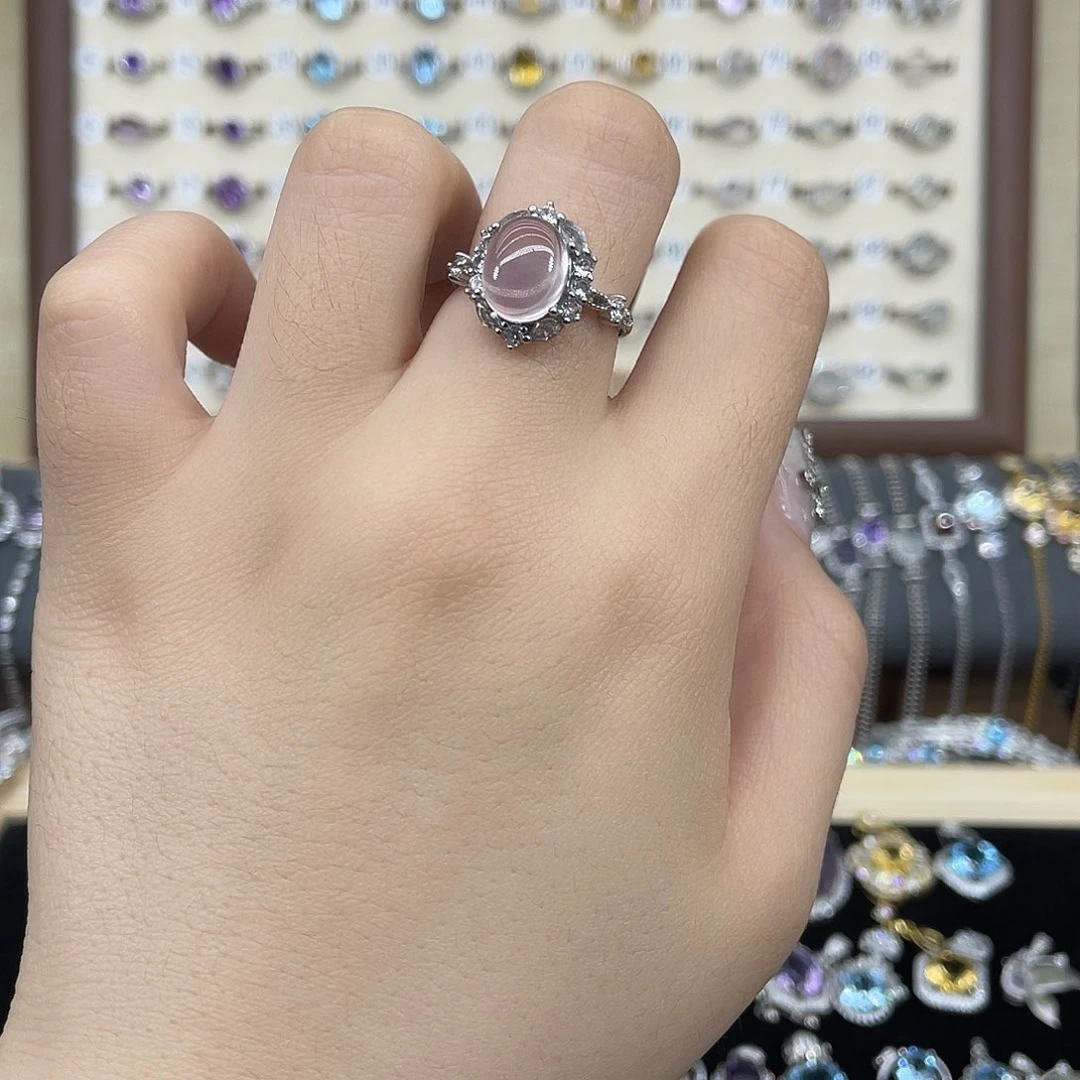 戒指芙蓉石银S925镶嵌