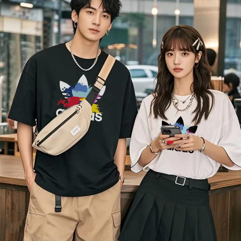 情侣款夏季休闲运动百搭纯棉短袖T恤简约潮流时尚