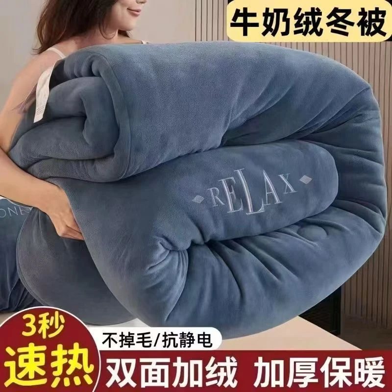 加厚牛奶绒保暖冬被子双面绒被芯冬季单人保暖双人被漫步人生棉被