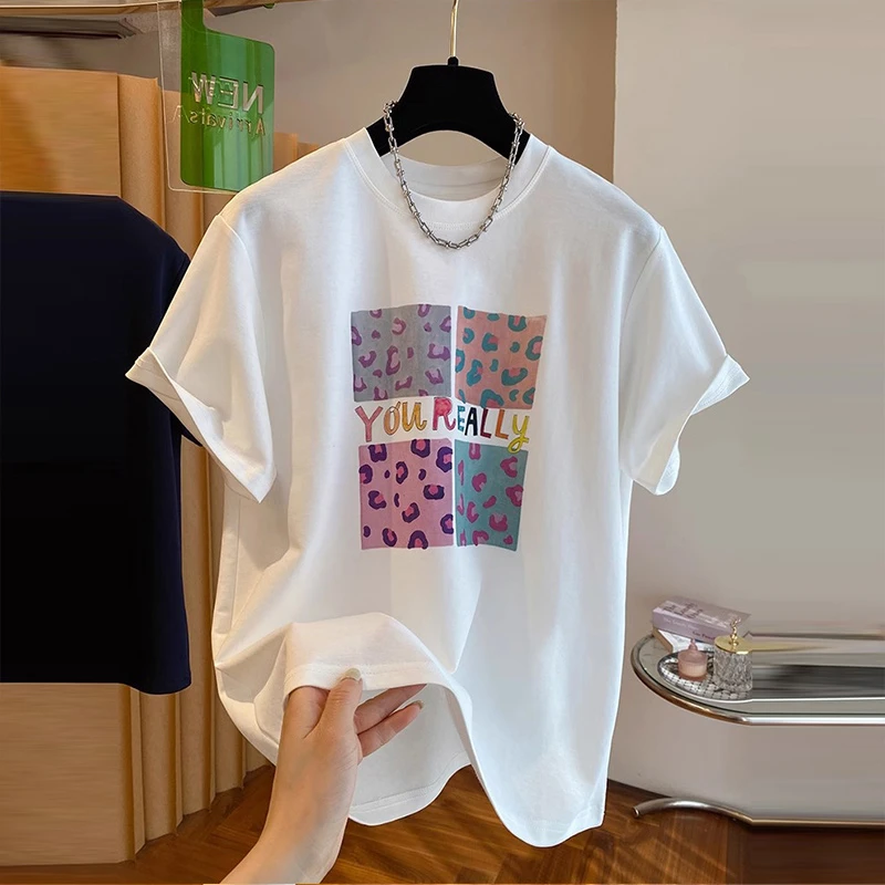 2025夏季短袖T恤女宽松大码印花