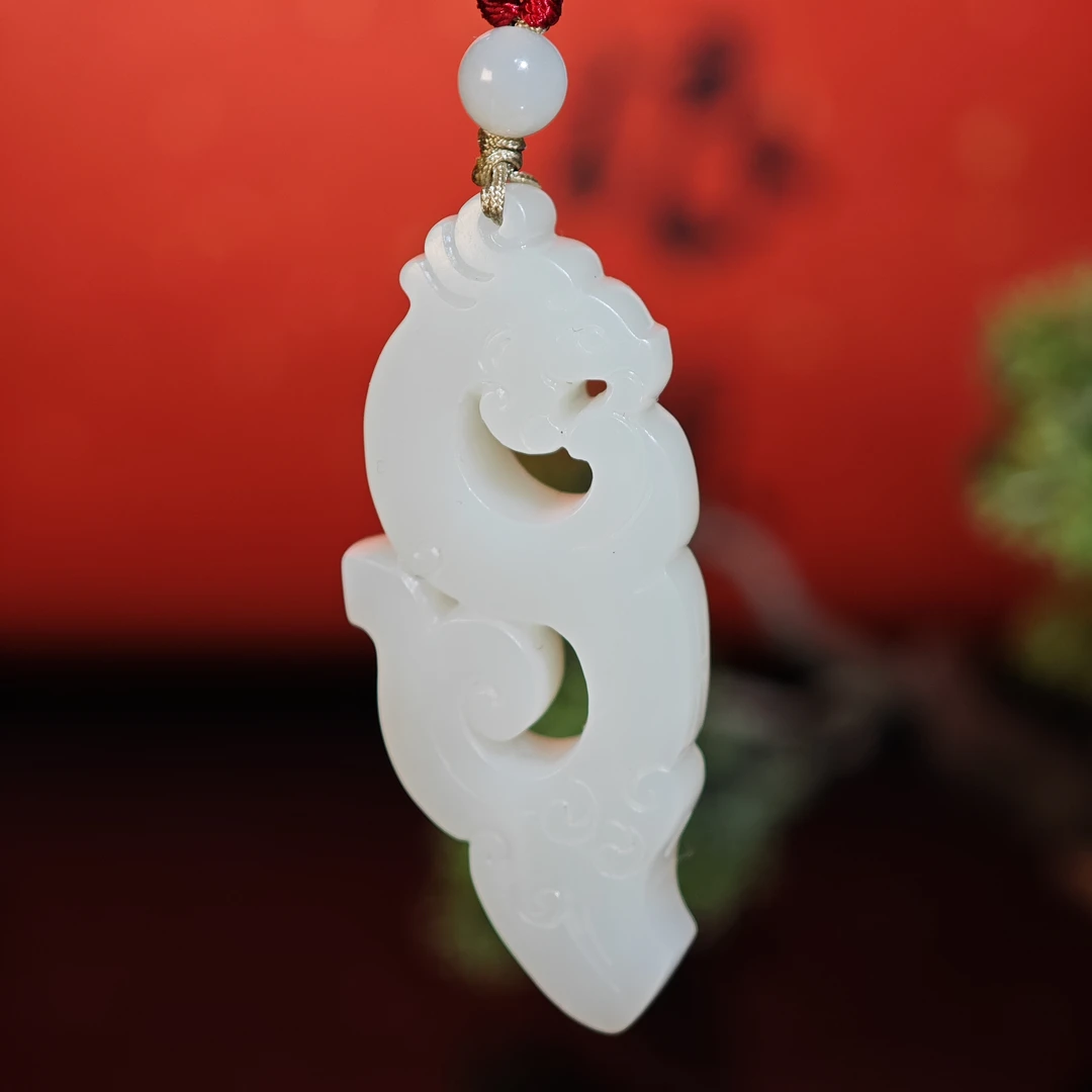 米达姐【新疆且末和田玉米达料】仿古龙吊坠—杨系手工雕刻