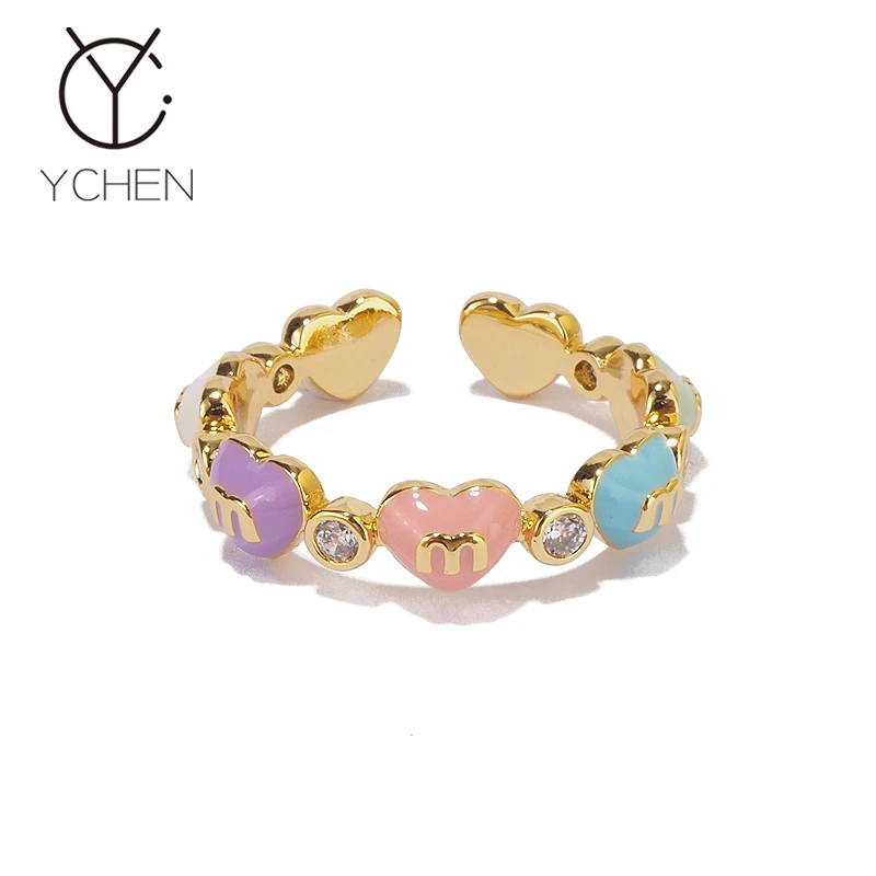 铜合金戒指 爱心M字母戒指女轻奢高级感多巴胺食指戒清新甜美指环