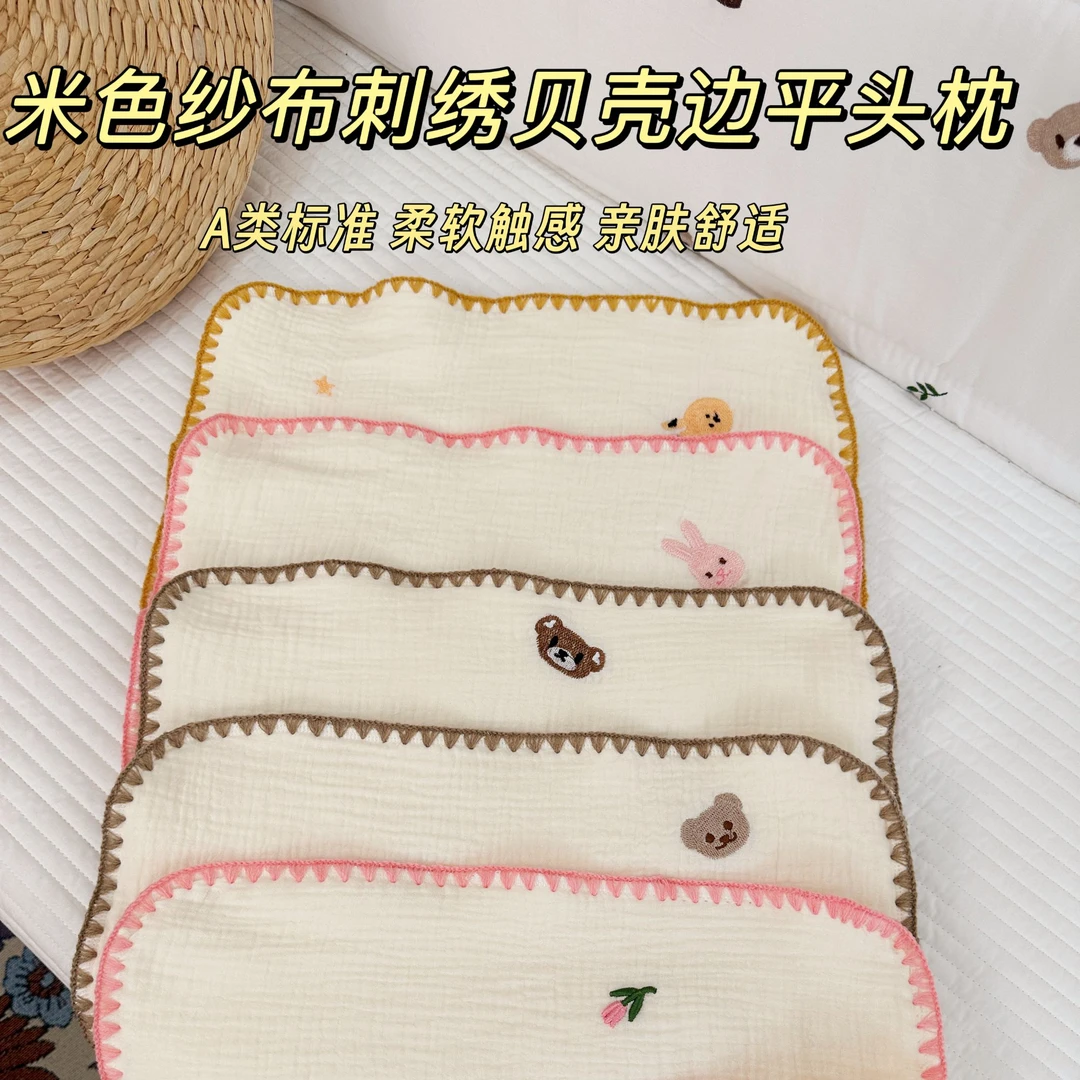 新生婴儿枕头纯棉米色纱布枕垫0-12个月防吐奶透气吸汗宝宝平头枕
