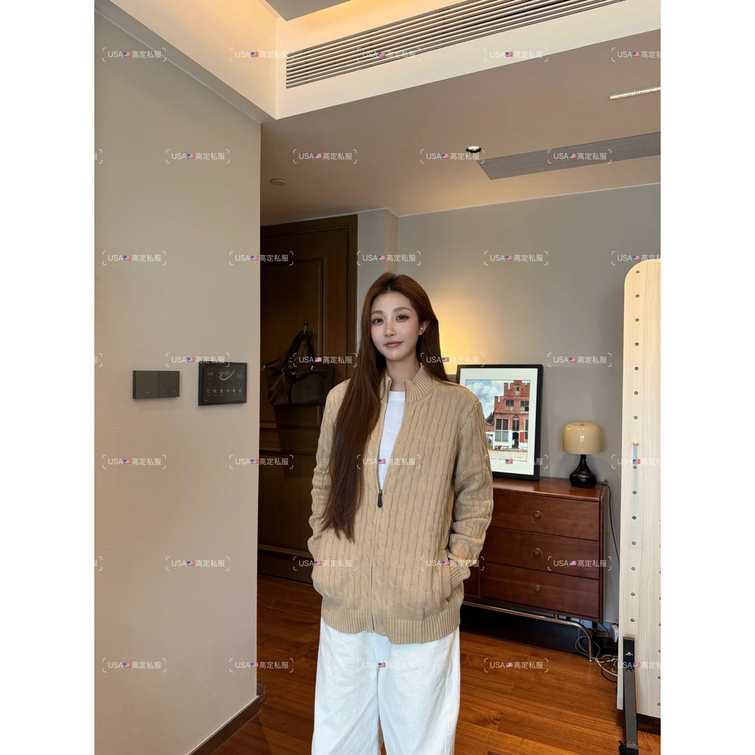 冬季立领绞花浮雕针织毛衣宽松全开拉链开衫毛衣【男女同款】