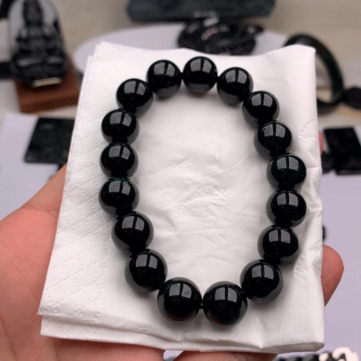 颈饰未镶嵌翡翠光天然缅甸墨翠手串