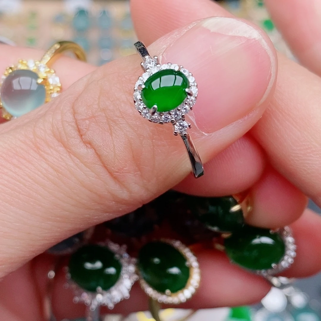 银S925镶嵌戒指翡翠妹*