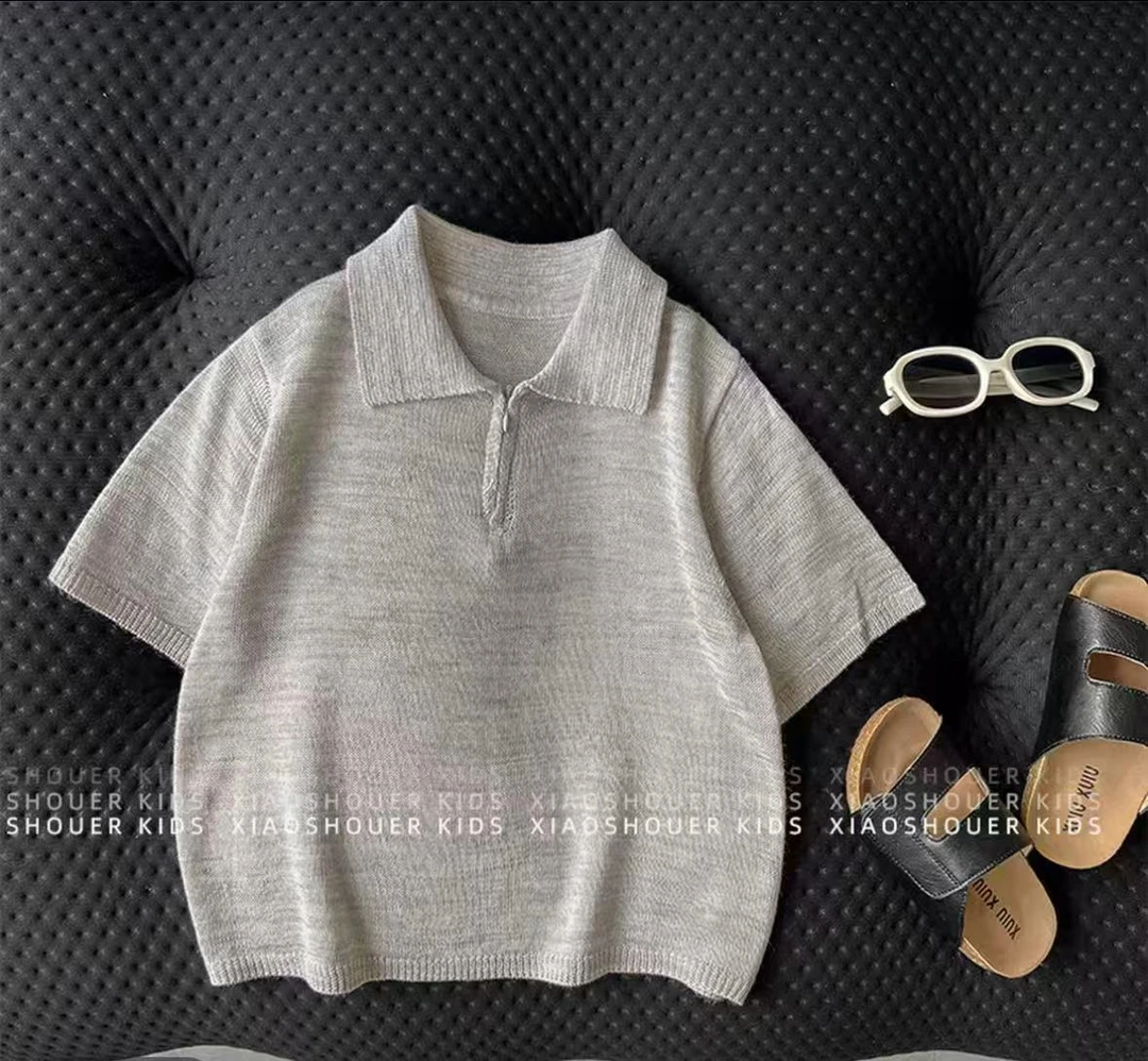 【兔小呗】夏装儿童韩版时尚复古休闲冰丝针短袖T恤衫SJ5937