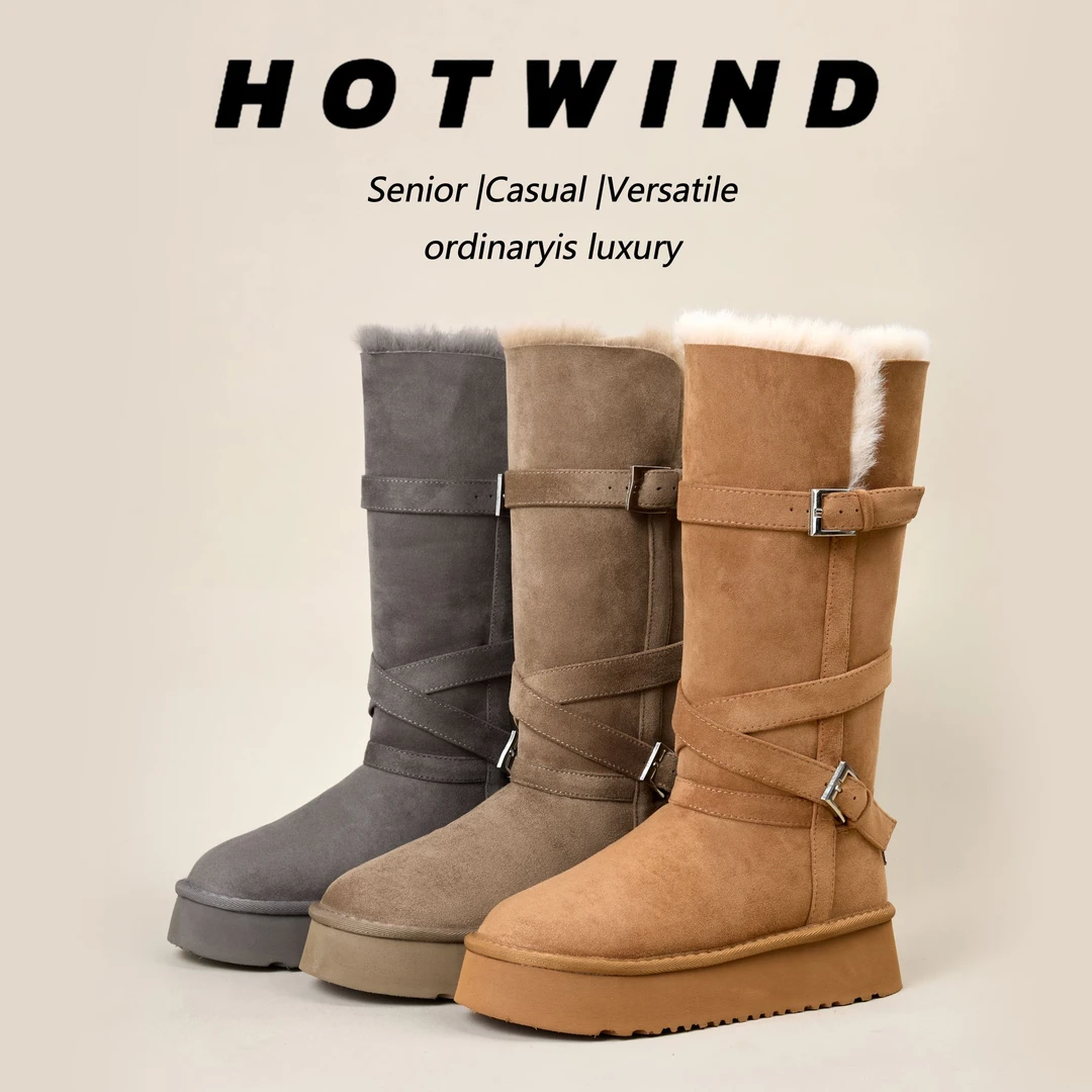 【达人链接】热风2025新款搭扣小香风冬季中筒保暖厚底时尚雪地靴女