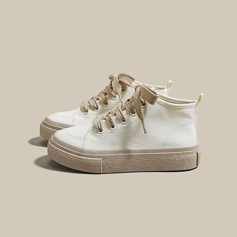 TP312 米卡其 高帮帆布鞋女2025春季新款休闲板鞋小白鞋百搭潮鞋