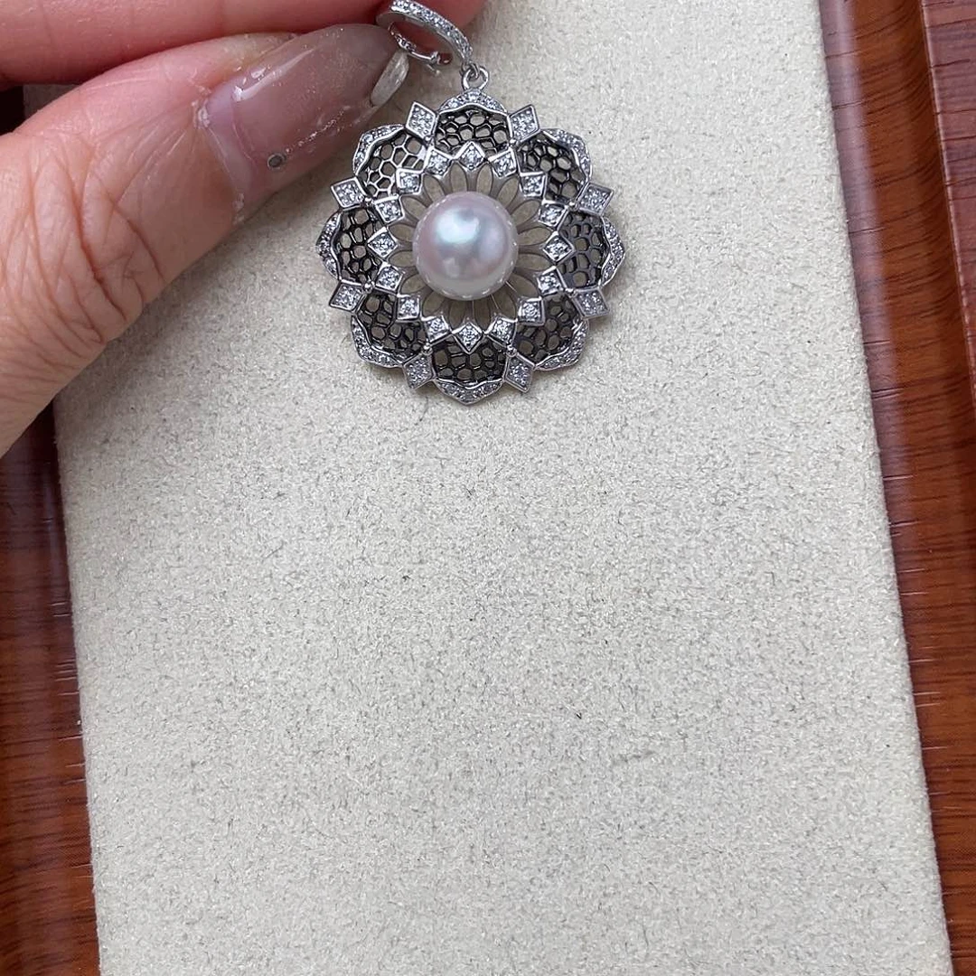 银S925镶嵌海水珍珠吊坠(不含链)