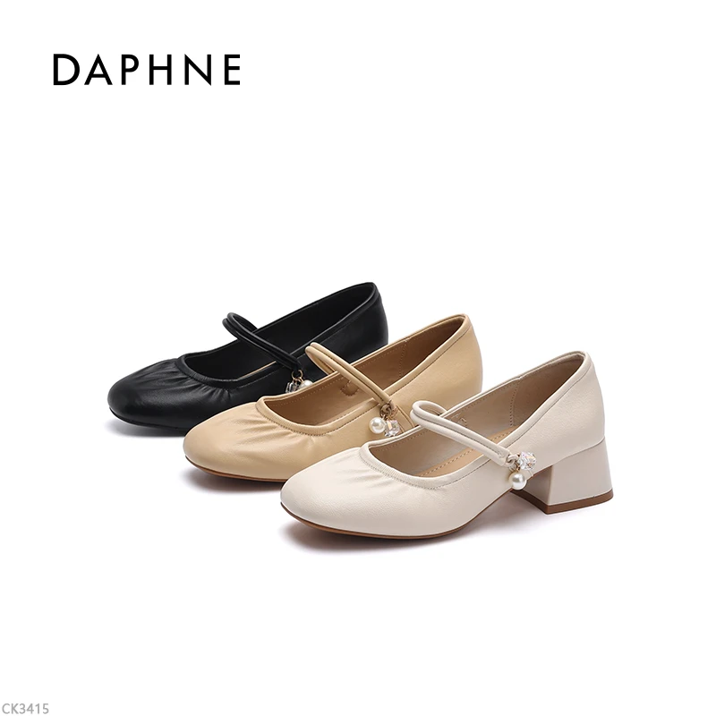 Daphne/达芙妮品牌女鞋跟高4.5CM粗跟单鞋时尚百搭法式经典玛丽珍