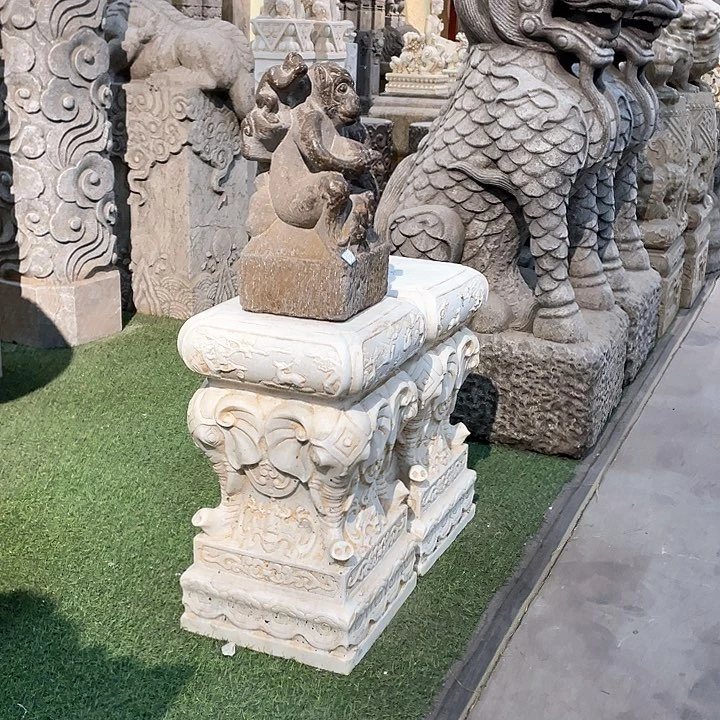 石头福****技两对方花几汉白玉