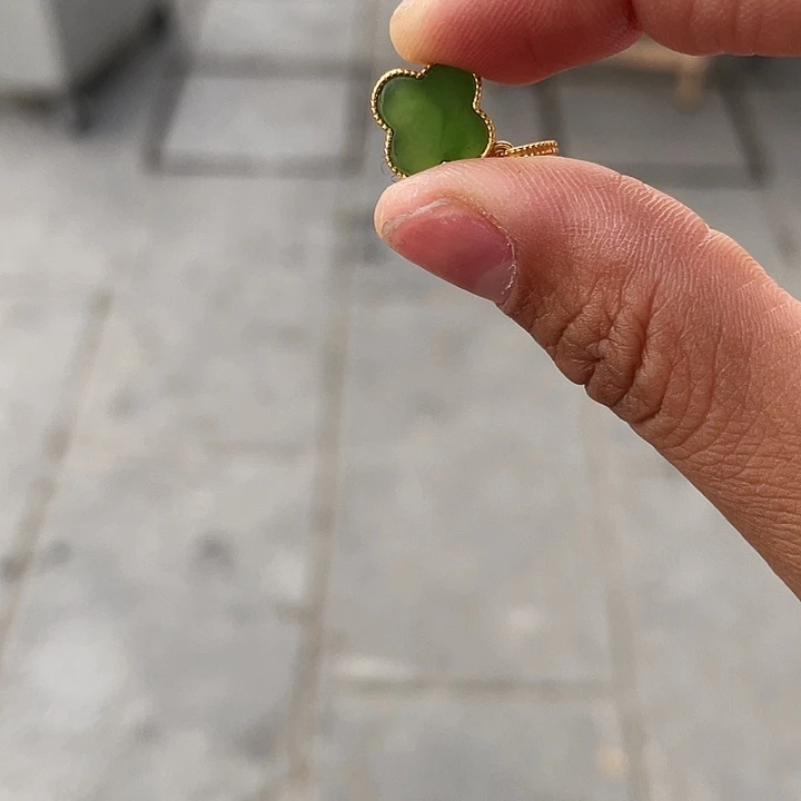 和田玉吊坠(不含链)银S925镶嵌碧玉四叶草吊坠(H)