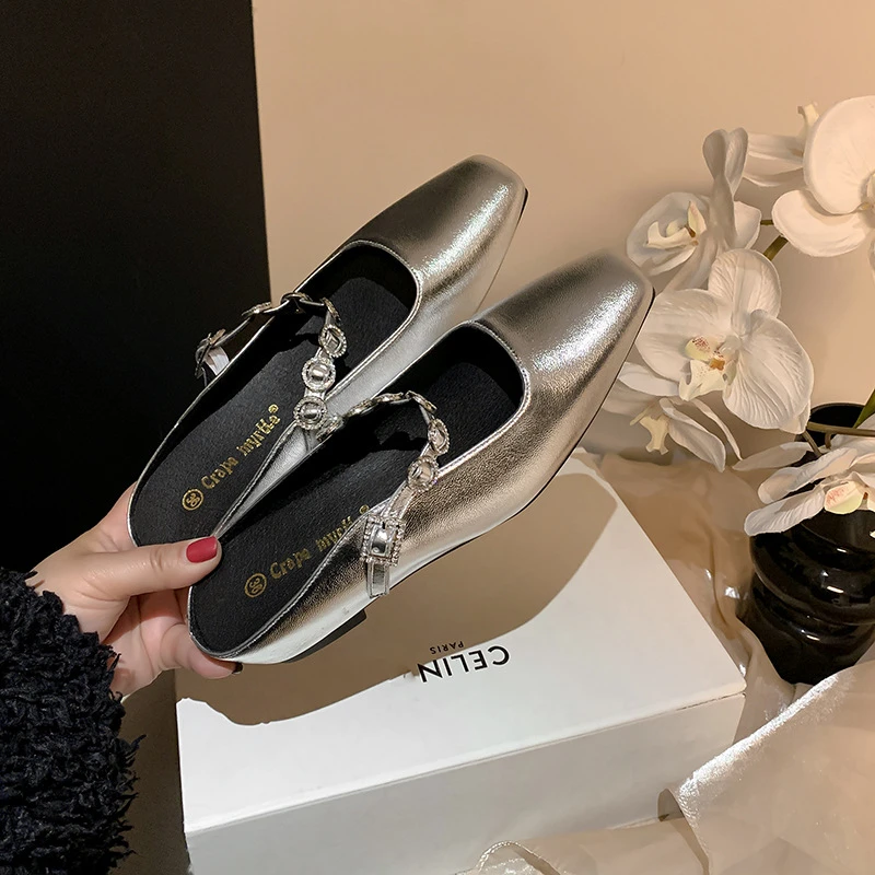 法式方头包头拖一字带浅口百搭穆勒半拖鞋女凉鞋夏季平底网红