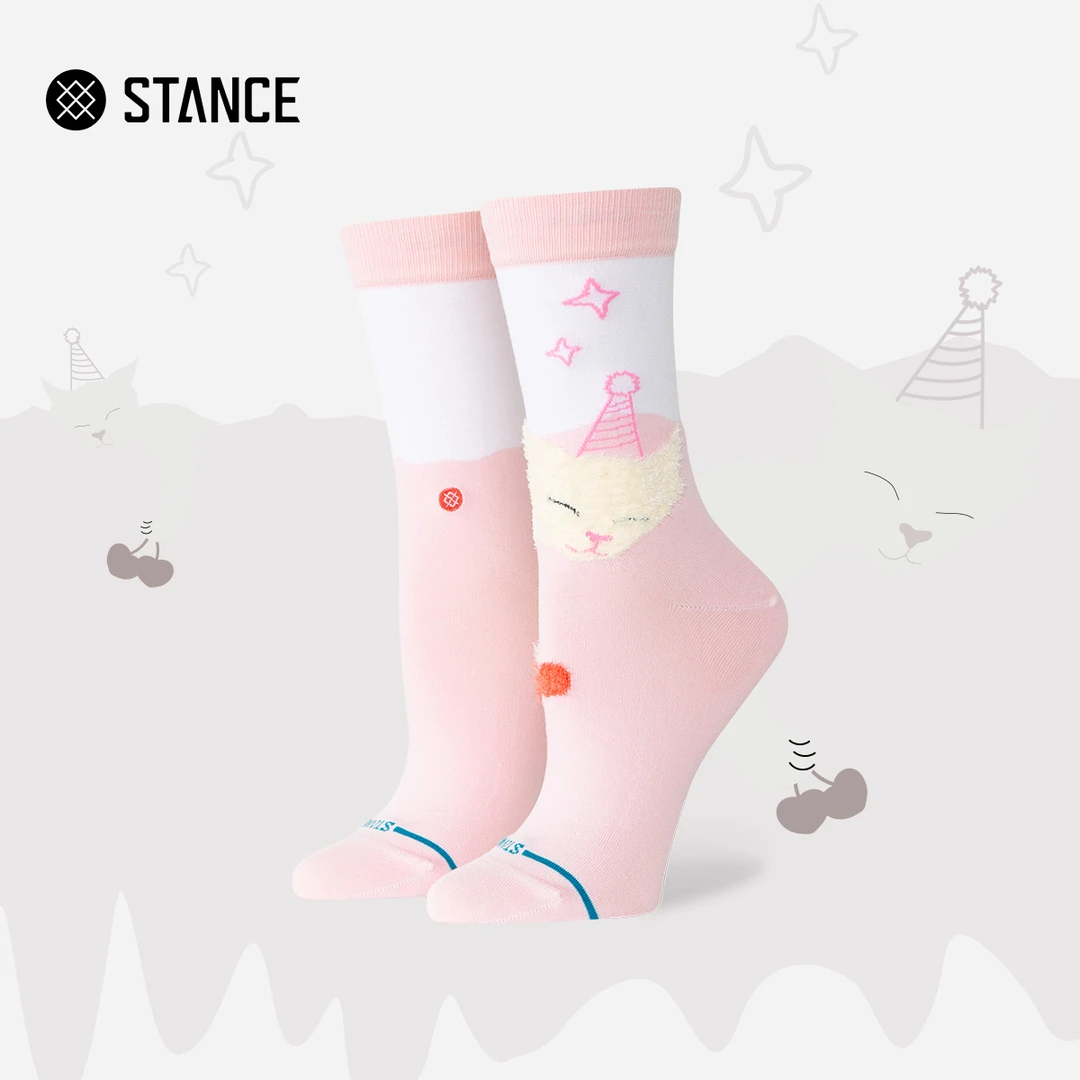 STANCE515猫咪樱桃蛋糕中筒袜潮流时尚舒适百搭女款透气吸汗袜
