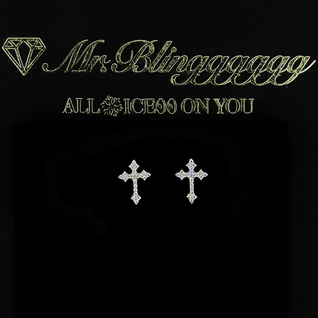 925银莫桑石耳饰 Mr.Blingggggg欧美嘻哈 经典百搭情侣十字架耳钉