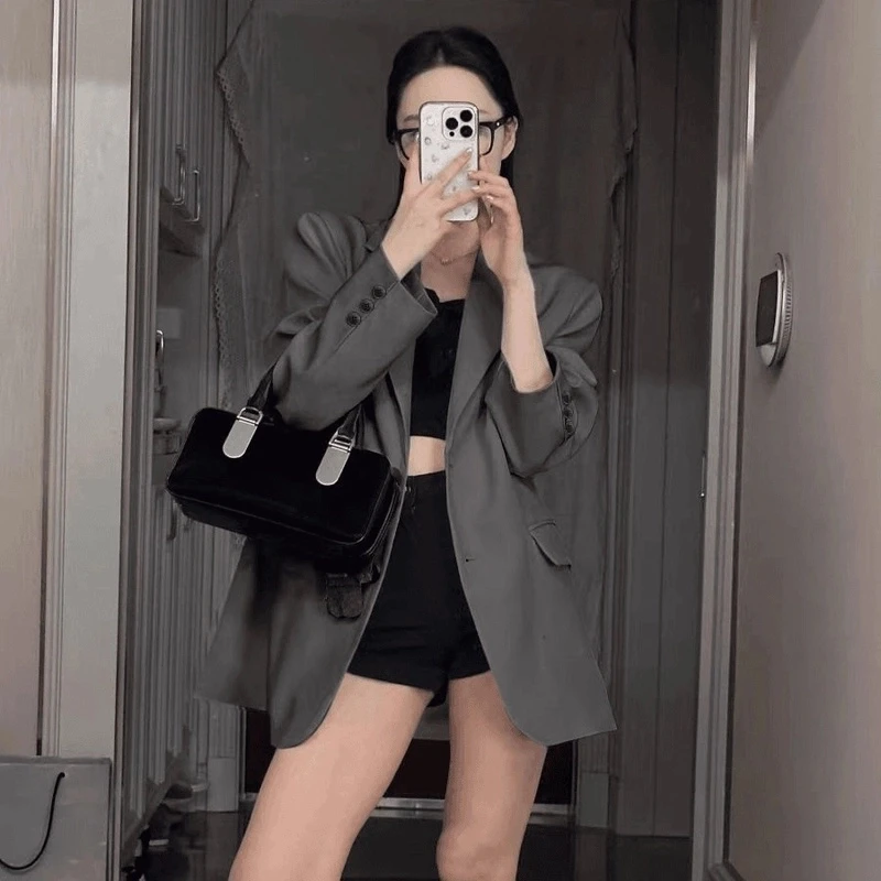 黑色西装外套女春秋2025新款韩系气质小个子休闲高级感炸街小西服