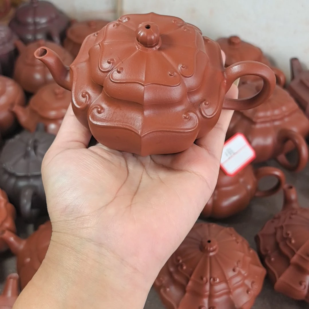 乡***年茶壶紫砂朱泥筋纹四方如意170cc