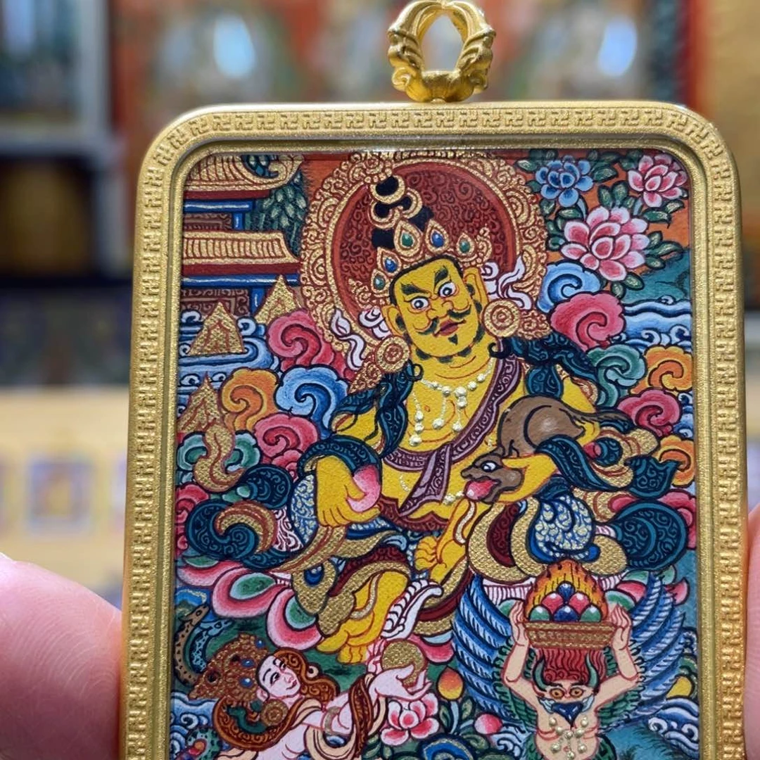 冬***头吊坠热贡纯手绘唐卡黄财神